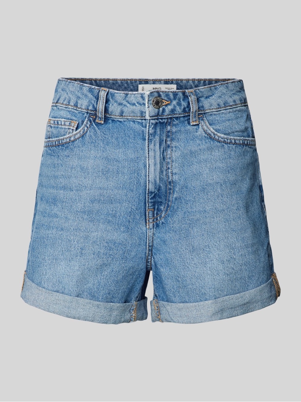 Mango Light Blue Denim High-Rise Rolled-Hem Shorts